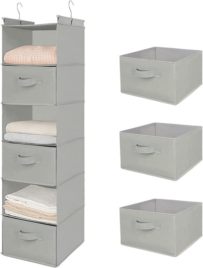 MAX Houser 6 Tier Shelf Hanging Closet Organizer, Closet Hanging Shelf with 2 Sturdy Hooks for Storage, Foldable (Light Grey-D3)