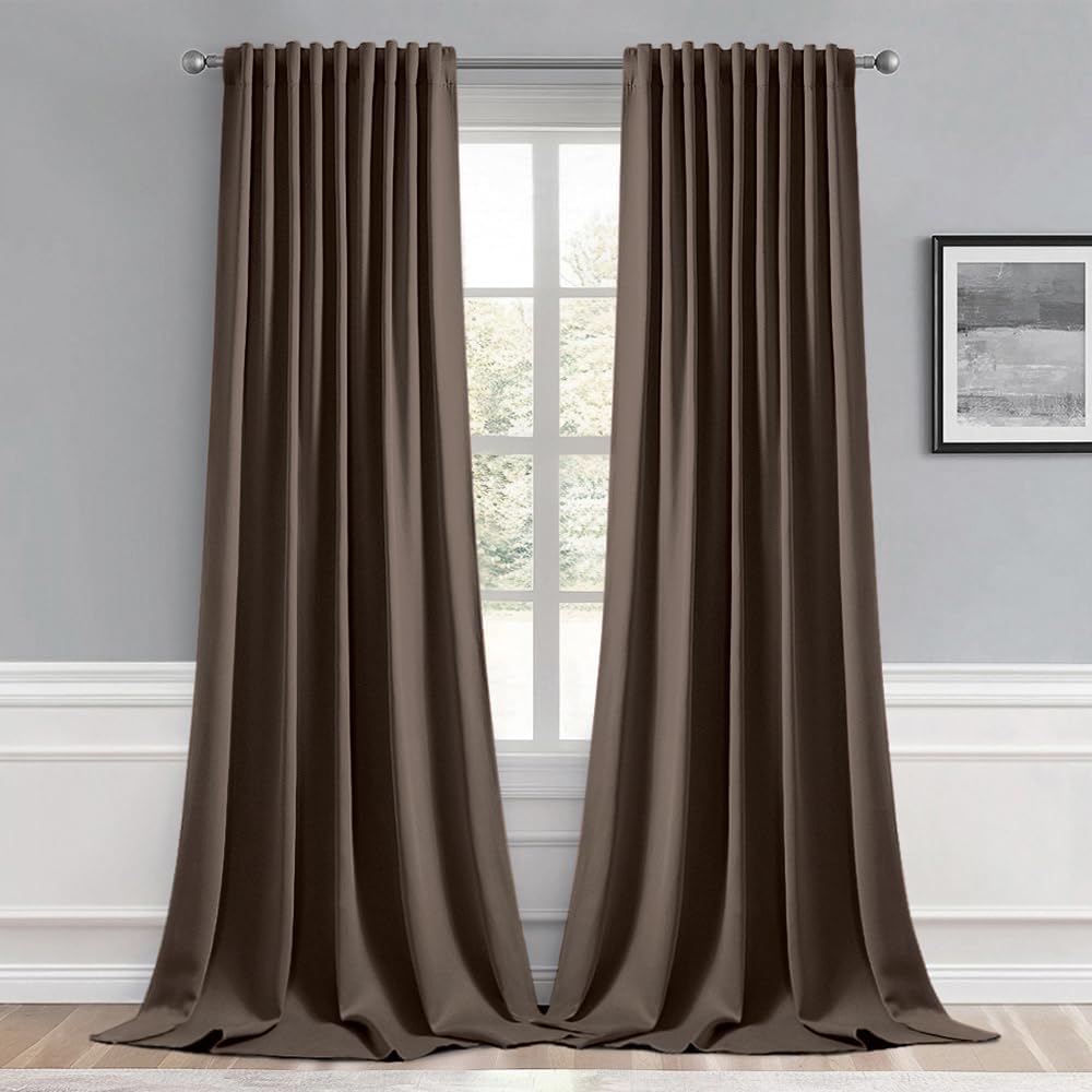 MIULEE Chocolate Brown Back Tab Blackout Curtains 120 Inch Long 2 Panels Set for Bedroom, Rod Pocket/Pinch Pleated Extra Long Thermal Insulated Living Room Darkening Light Blocking 10FT Drapes