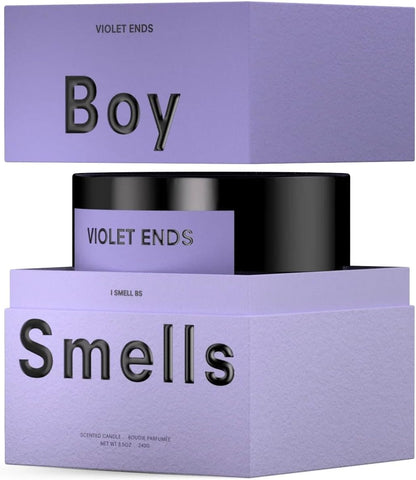 Boy Smells Violet Ends Candle - 8.5 oz - Aromatic Candle for Home with Rhubarb, Violet and Smoked Papyrus - Up to 50-Hour Burn - Cotton Wick