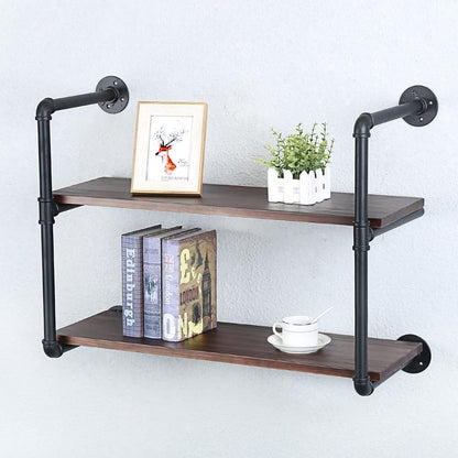 Industrial Pipe Shelving Wall Mounted,30in Rustic Metal Floating Shelves,Steampunk Real Wood Book Shelves,Wall Shelf Unit Bookshelf Hanging Wall Shelves,Farmhouse Kitchen Bar Shelving(2 Tier)