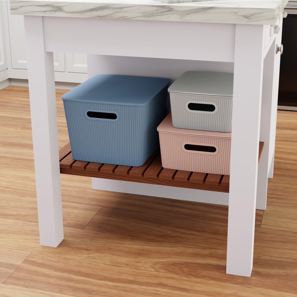 Glad Storage Baskets with Lids - Set of 4 Stackable Plastic Boxes with Handles - Decorative Shelf