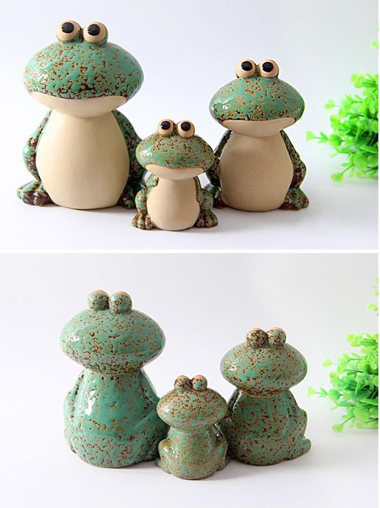 Frog Garden Decor Set of 3,Funny Cute Ceramic Frog Garden Statues Yard Decoration Outdoor Holiday Decorations,Ideal Ornament for Outside Pond Pool Patio Front Porch Backyard (Green)