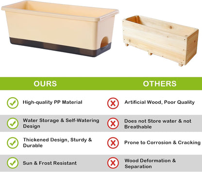 Window Box Planter 8 Pcs, 17 Inches Rectangle Flower Pots with Drainage Holes and Trays, Vegetable Planters for Windowsill Patio Garden Balcony Home Porch Yard Indoor Outdoor (Barley Yellow)