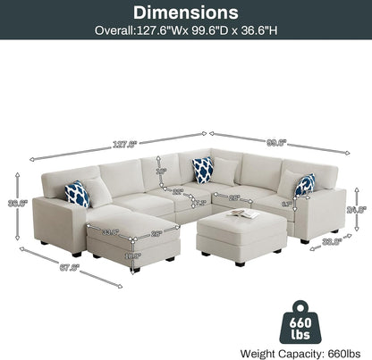L Lengend Vansen Modular Sectional Sofa U Shaped Couch with Ottoman Modern Reversible Corner Sectional Couch for Living Room (Cream, U Shaped Sofa-3)