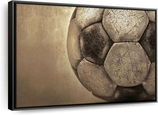 Elephant Stock Worn Soccer Ball Wall Art - Horizontal Framed Canvas - 1-Piece Living Room Wall Decor - Photography sports Canvas Print - Brown and Gray Decor for Wall - 25" X 17"