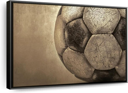 Elephant Stock Worn Soccer Ball Wall Art - Horizontal Framed Canvas - 1-Piece Living Room Wall Decor - Photography sports Canvas Print - Brown and Gray Decor for Wall - 13" X 9"