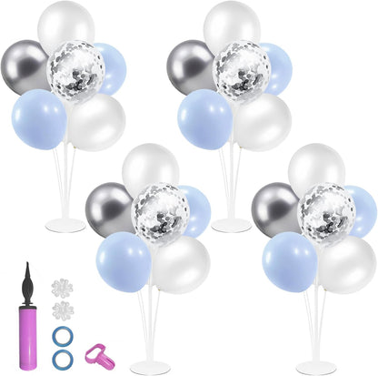 Baby Blue and Silver Balloon Stand Centerpiece Table Decorations for Baby Shower Wedding Engagement Bridal Shower Anniversary Birthday Party Decorations(Baby blue silver set4)
