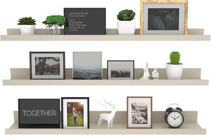 Giftgarden 36 Inch Floating Wall Shelves Creamy White Beige Wood-Grain, Large Picture Ledge Long Wooden Shelfs for Bedroom Living Room Kitchen Bathroom Nursery Office, Set of 3 Different Sizes