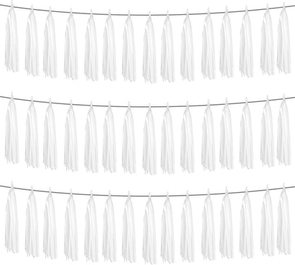3P White Foil Fringe Metallic Tassel Streamers Banner Tassel Garland for Parade Floats, Graduation, Wedding, Birthday, Halloween, Christmas, Bridal/Baby Shower Party Decorations