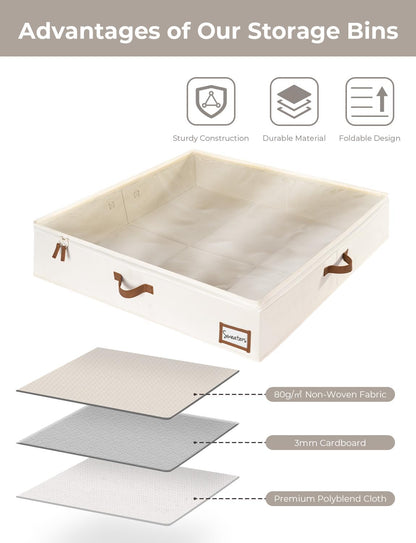 StorageWorks Underbed Storage Box, Under Bed Clothes Organizer With Sturdy Structure and Ultra Thick Fabric, Beige, 33" L x 31" W x 6 ¾ "H, 2 pack