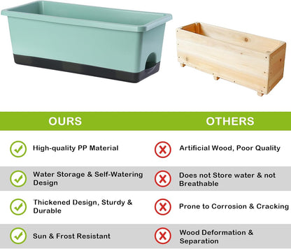 Window Box Planter 8 Pcs, 17 Inches Rectangle Flower Pots with Drainage Holes and Trays, Vegetable Planters for Windowsill Patio Garden Balcony Home Porch Yard Indoor Outdoor