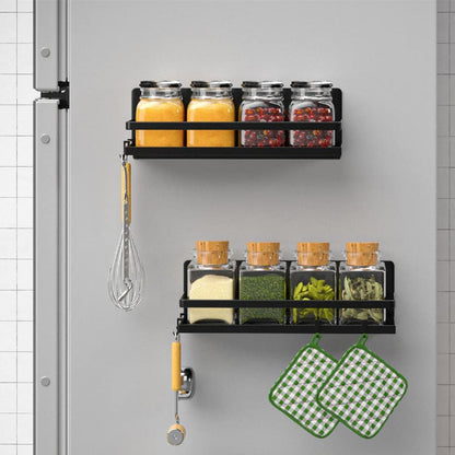 Magnetic Spice Rack Refrigerator Magnetic Shelf Fridge Organizer Space Saver Container for Kitchen/Apartment, Drill free, Black 4 Packs