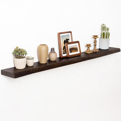 55" Floating Shelves, Live Edge Elm Wood Floating Shelf for Wall, Wall-Mounted Display Shelves with Invisible Heavy-Duty Bracket, Long Floating Shelf for Bathroom, Kitchen, Living Room, Walnut Color