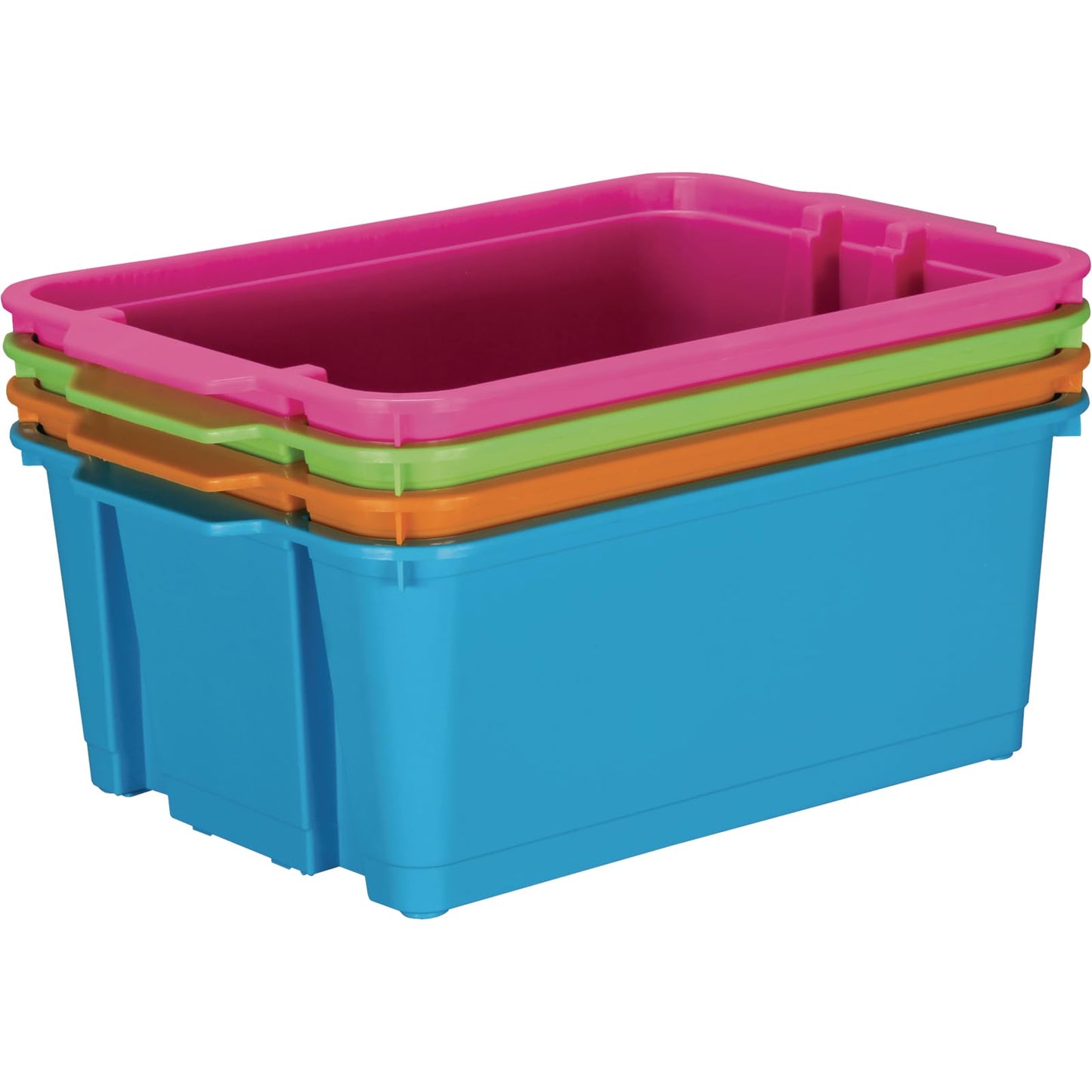 Really Good Stuff Stacking Bins, 14" x 10" x 5.75", 4-Pack, Neon