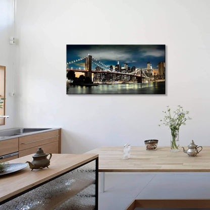 Brooklyn Bridge Canvas Wall Art: Skylines Lights & Reflections in New York Artwork for Decor