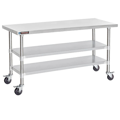 DuraSteel Stainless Steel Work Table 30" x 72" x 34" Height w/ 4 Caster Wheels - Food Prep Commercial Grade Worktable - NSF Certified - Good for Restaurant, Business, Warehouse, Home, Kitchen, Garage