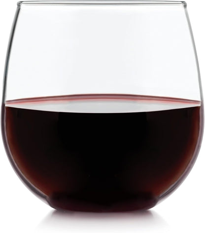 Libbey Stemless Red Wine Glasses, 16.75 Oz Classy, Wide Bowl Stemless Wine Glasses Set of 8, Chip Resistant Glasses Drinking Set for Get-Togethers