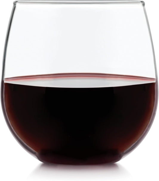 Libbey Stemless Red Wine Glasses, 16.75 Oz Classy, Wide Bowl Stemless Wine Glasses Set of 8, Chip Resistant Glasses Drinking Set for Get-Togethers