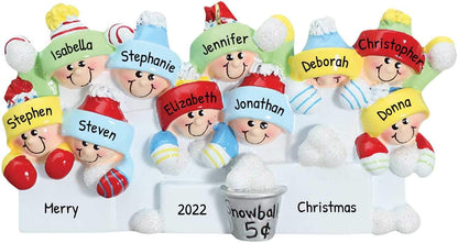 3D Snowball Fight Family of 10 Ornament 2025 Personalized Family Christmas Ornaments 2025 | Snowman Winter Holiday Personalized Tree Ornaments for Grandchildren, Siblings & Grandkids of Ten Ornament