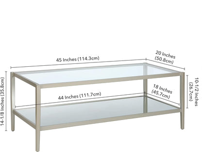 Henn&Hart 45" Wide Rectangular Coffee Table with Mirror Shelf in Satin Nickel, Coffee Table coffee tables for living room, studio apartment essentials