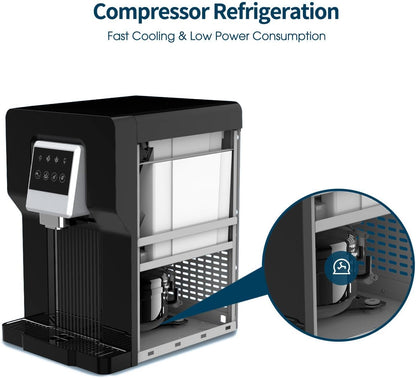 Countertop Bottleless Water Cooler Dispenser and Ice Maker with Water Line 17 lbs Daily Capacity Black(NO HOT Water/NO Filters)