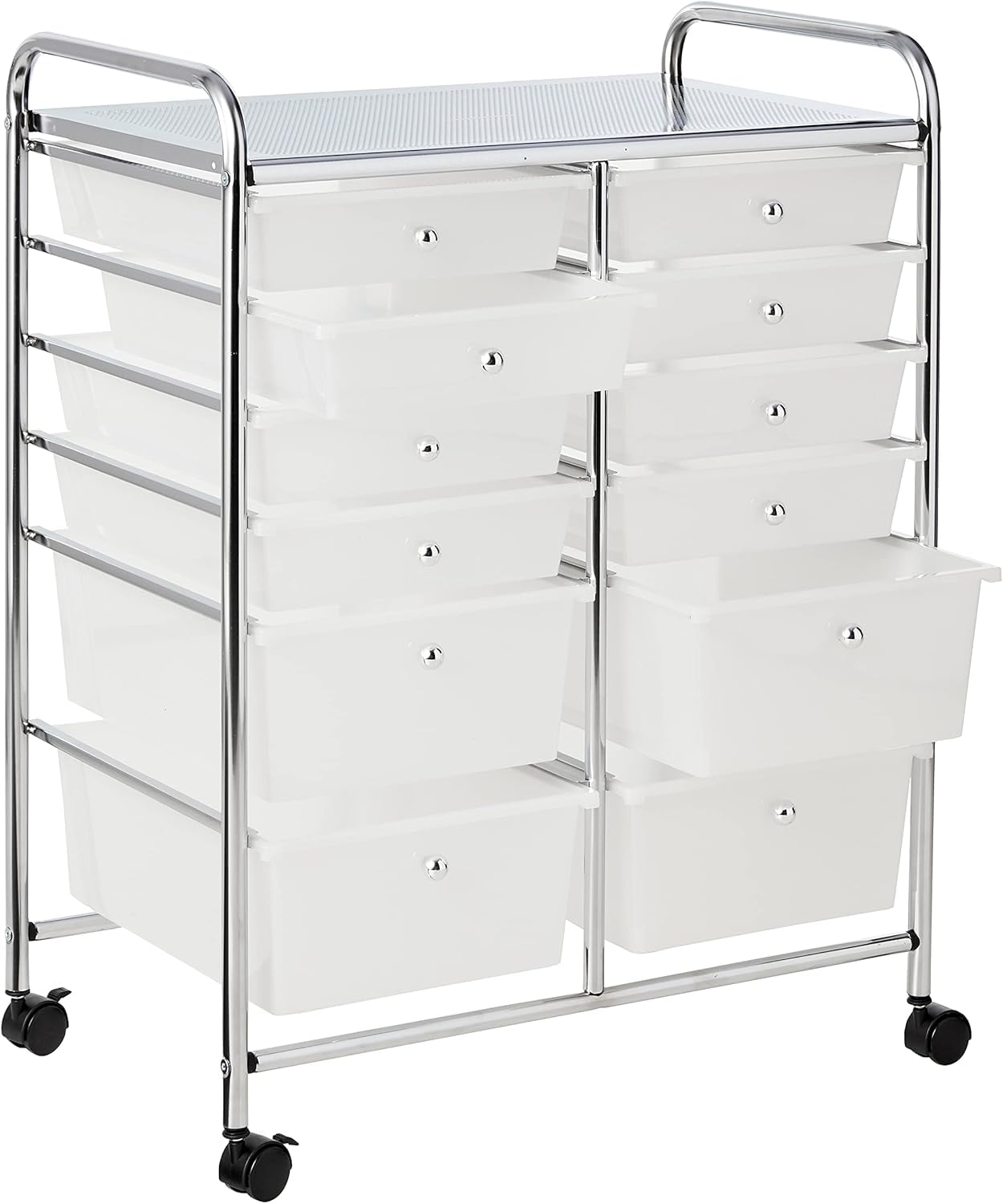 Whitmor 12-Drawer Rolling Storage Cart with Locking Wheels, Plastic Organizer for Crafts, Office