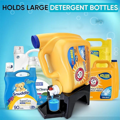 TidyFriend Laundry Detergent Dispenser with Tray & Strap, Laundry Soap Dispenser with Non-Slip Rubber Feet for Washing Room Organization, Easy Pour (Black)