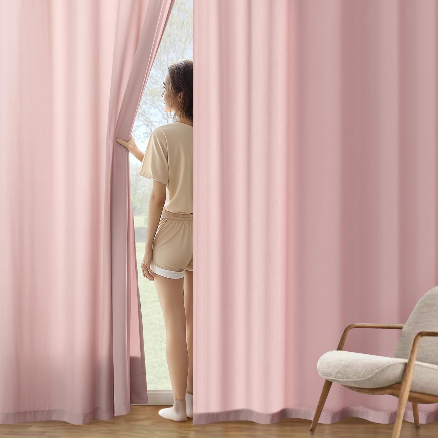 MIULEE Baby Pink Privacy Sheer Curtains That Let Light in 63 Inches Long Non-See-Through Semi Sheer Curtain Light Filtering Window Curtains Drapes for Living Room Bedroom 2 Panels Set 42 X 63