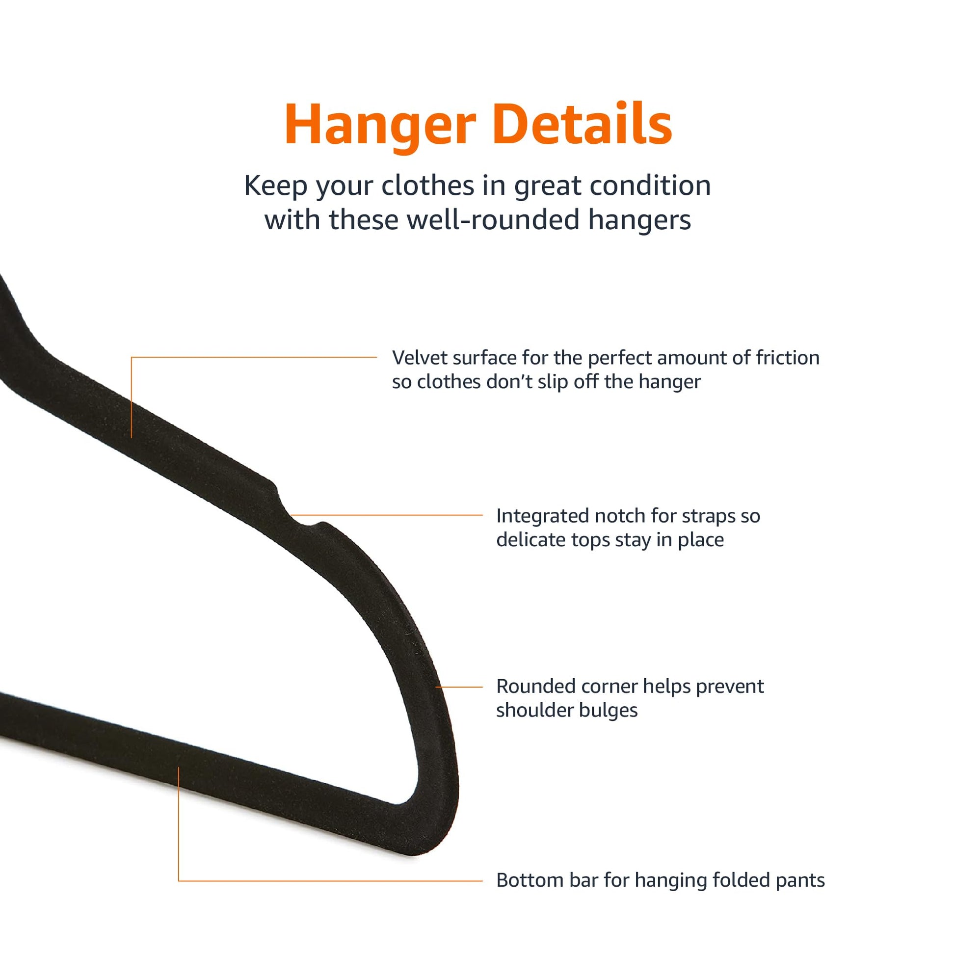 Amazon Basics Slim Velvet Non-Slip Space Saving Suit Clothes Hangers, Closet Organizer, Black