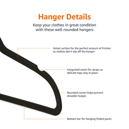 Amazon Basics Slim Velvet Non-Slip Space Saving Sturdy Suit Clothes Hangers, Closet Organizer