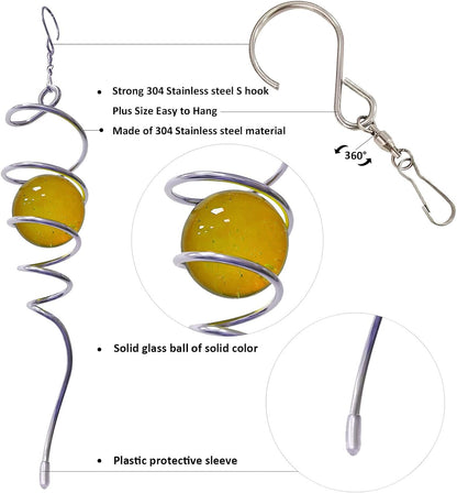 Gazing Ball Spiral Decorative Tail Wind Spinner Sun Catcher 11inch Tail and 2 inch Glass Orb. Wind Spinner Stabilizer Indoor Outdoor Garden Decoration -13 inch Height(Gold)