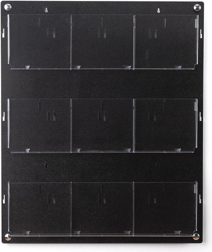 Displays2go Wall Mount Acrylic Brochure Holder, 9-18 Adjustable Pockets, Tiered Design - Black (2RP9BLK)