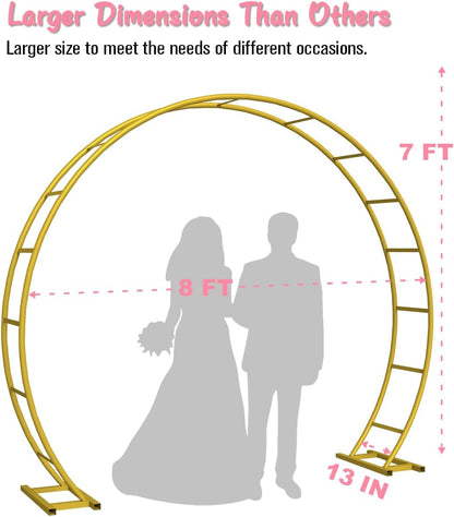 Queension Metal Arch Backdrop Stand 8Ft Wide 7Ft High, Wedding Arch Frame for Wedding Decorations, Balloon Arch Stand with Base for Ceremony, Outdoor Garden Arch Trellis for Climbing Plants, Gold