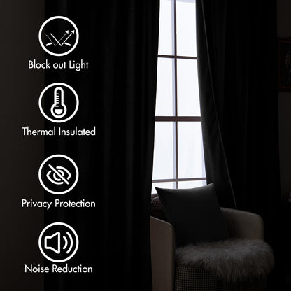 MIULEE Black Velvet Curtains 108 inches Long 2 Panels - Luxury Pinch Pleated Room Darkening Window Drapes for Bedroom Living Room Thermal Insulated Super Soft Blackout, Back Tab Rod Pocket