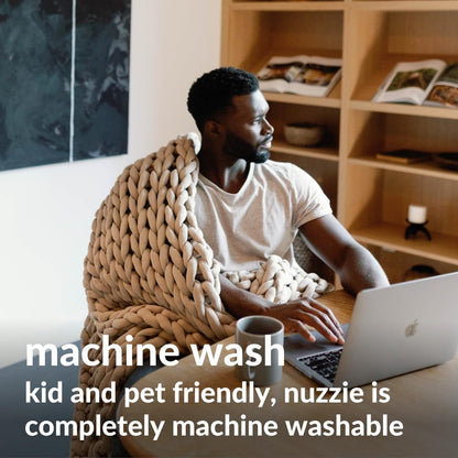 Nuzzie Chunky Knit Weighted Blanket - Breathable, Cooling, Hand Made Knit Throw Blanket for Sleep for Relaxation - Machine Washable, Stylish Design (Taupe, Throw | 12lbs | 44"x60")