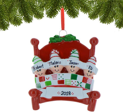 Bedtime Family of 4 Ornament 2025 Personalized Family Christmas Ornaments 2025 | Tucked in Together Holiday Keepsake Personalized Tree Ornaments for Grandchildren Siblings & Grandkids of Four Ornament