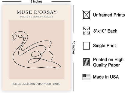 Poster Master Vintage Poster - Retro One Line Swan Drawing Print - Swan Art - Bird Art - Minimal Gift for Her, Animal Lover - Abstract Decor for Home, Office, Bedroom - 8x10 UNFRAMED Wall Art