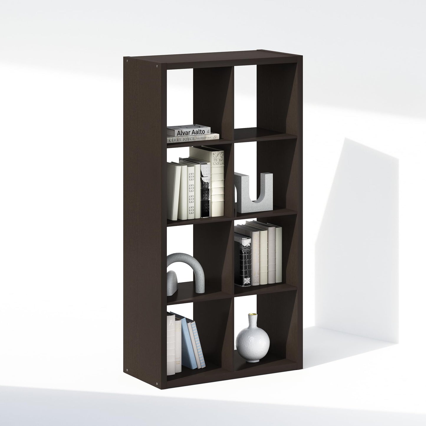 Furinno Simple 8-Cube Storage Organizer, Display Shelf, Dark Oak