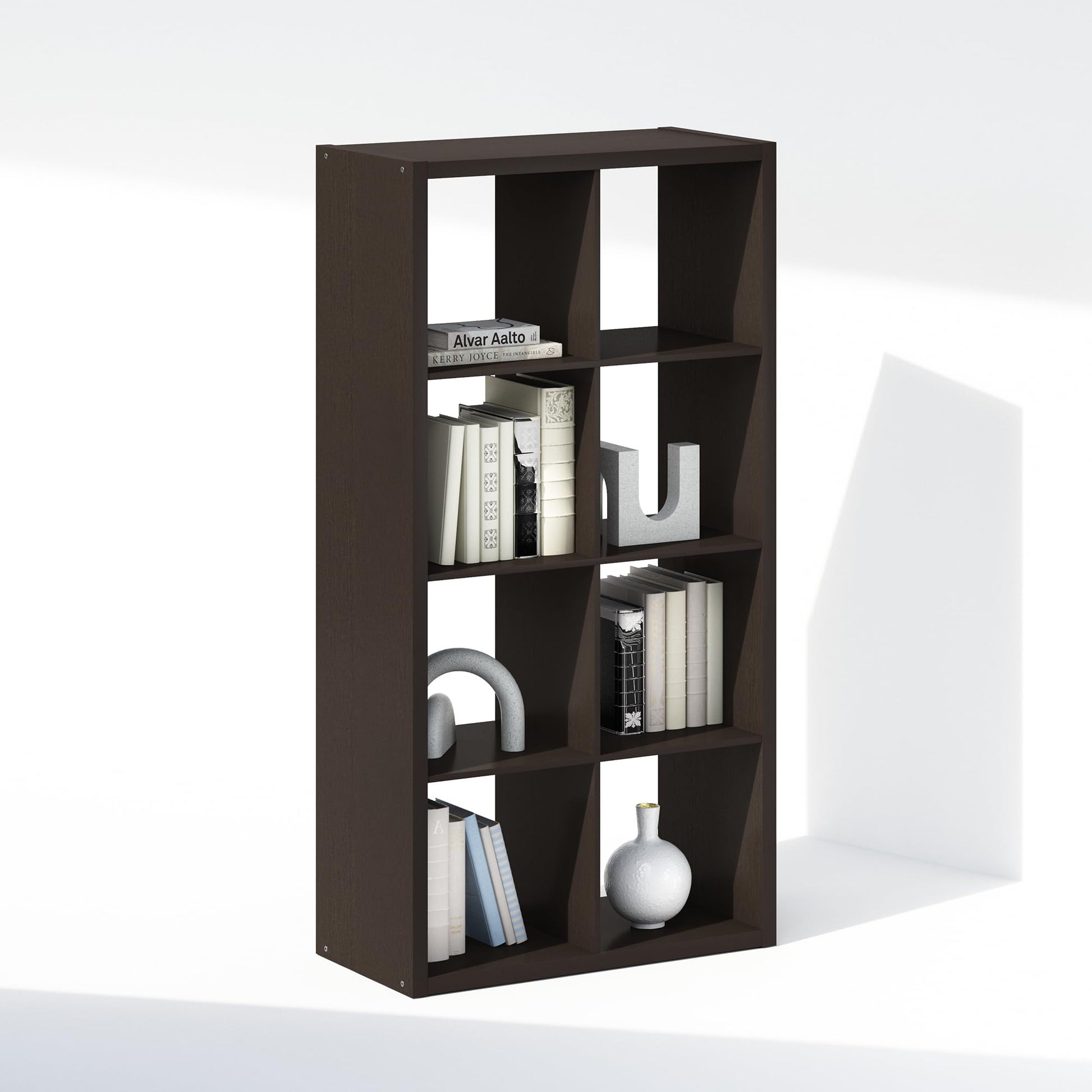 Furinno Simple 8-Cube Storage Organizer, Display Shelf, Dark Oak