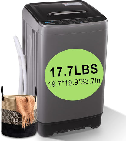 17.7 lbs Full Automatic Washing Machine with LED Display Compact Drain Dump, 10 Wash Programs and 8 Water Levels Ideal for Dorms, Apartments, RV, Grey (KB03-GREY6-3)