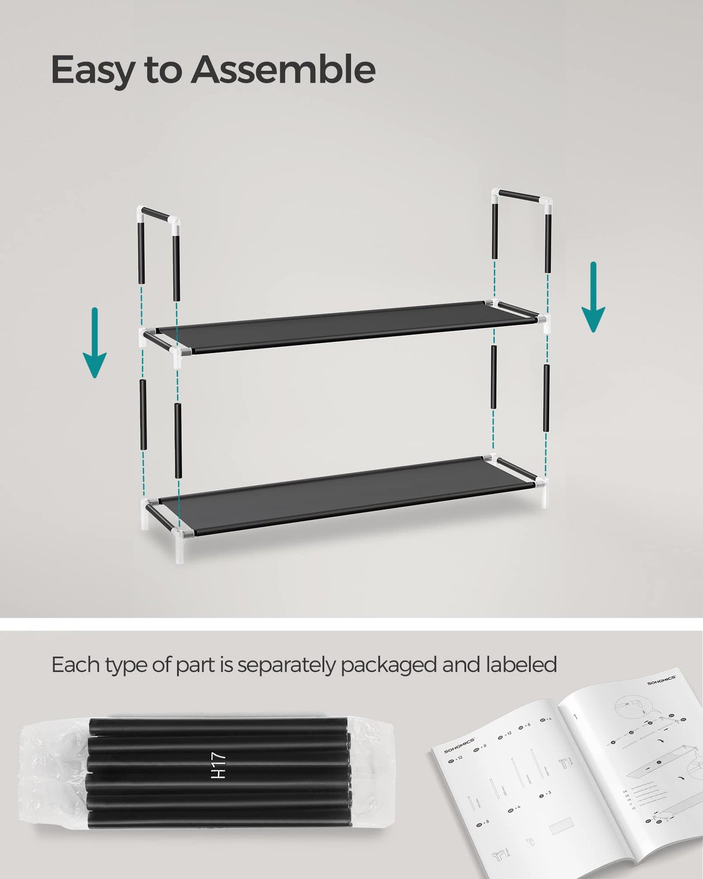 SONGMICS Shoe Rack, 10-Tier Shoe Shelf, Shoe Storage Organizer