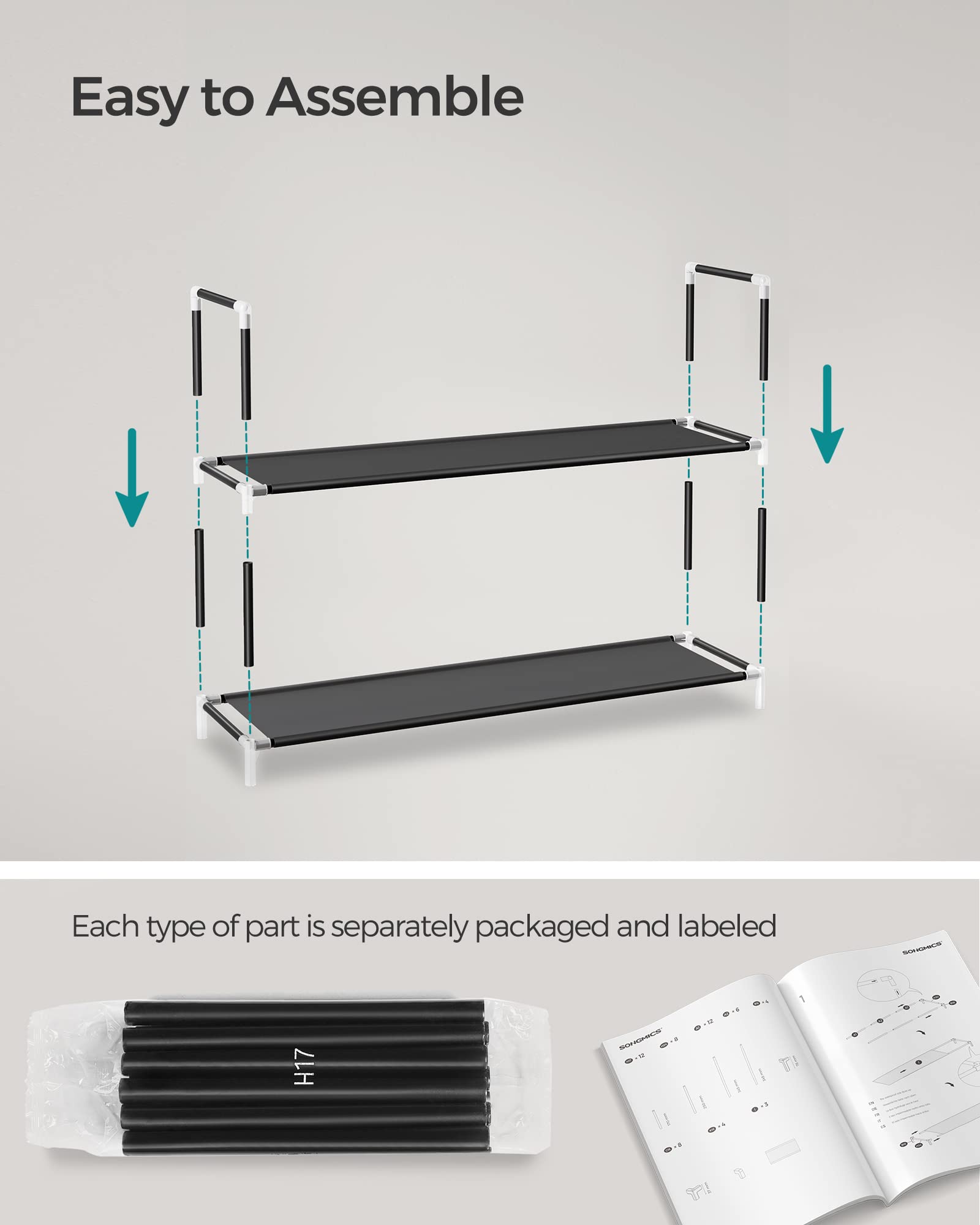 SONGMICS Shoe Rack, 10-Tier Shoe Shelf, Shoe Storage Organizer