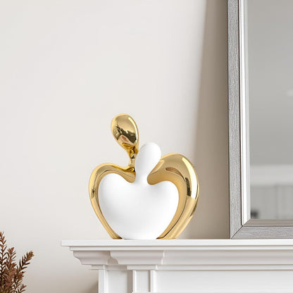 XMGZQ White and Gold Ceramic Couple Figurines Home Decor,Wedding Engagement Romantic Gift for Husband Wife,Large Male and Female Love Statue Valentine's Day Birthday,Abstract Hugging Couple