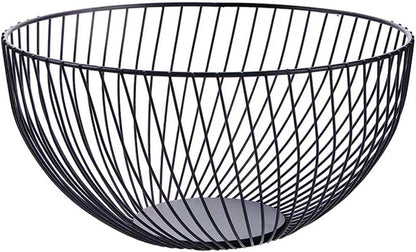 Fruit Basket for Kitchen - Wire Fruit Basket Holder for Lemon, Potato, Onion - Black Countertop Fruit Bowl - 10.2 In (Round B)
