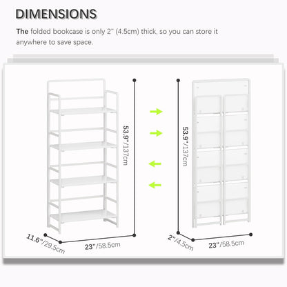 4NM No Assembly Foldable Bookshelf, 4-Shelf Collapsible Bookcase Storage for Small Spaces, 54" H, All White