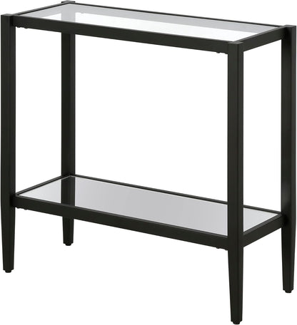 Henn&Hart 24" Wide Rectangular Side Table with Glass Shelf in Blackened Bronze, Table for Living Room, Bedroom