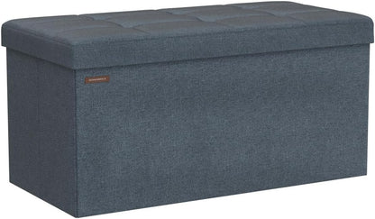 SONGMICS Mazie Collection - 30 Inches Folding Storage Ottoman Bench, Ottoman Foot Rest, End of Bed Bench, Storage Chest, Load 660 lb, for Living Room, Bedroom, Entryway, Misty Blue ULSF047Q01