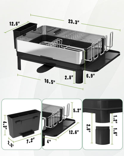 BOOSINY Stainless Steel Dish Drying Rack, Dish Racks for Kitchen Counter, Rust Proof Dish Drainer and Drainboard Set, Small Dryer with Drainage, Utensil Holder and Cup Holder