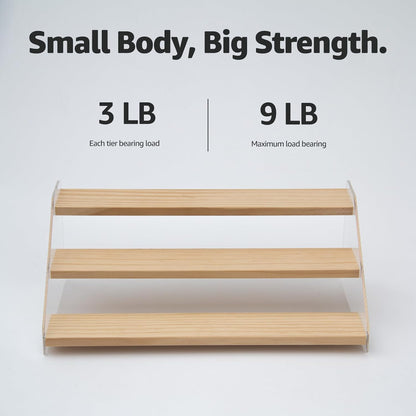 nianfeng Tiered Spice Rack, 3-Tier Spice Pantry Kitchen Cabinet Organizer, 12-Inch, Natural Wood Acrylic Stair Riser Stand, Countertop Seasoning Shelf