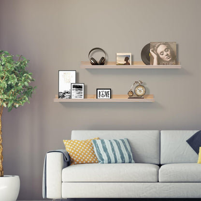 AZSKY 2pc 36in Natural Wood Floating Shelves, Country Rustic Style Wall Shelves for Kids Books, Photo Picture Ledge, Nursery Decor